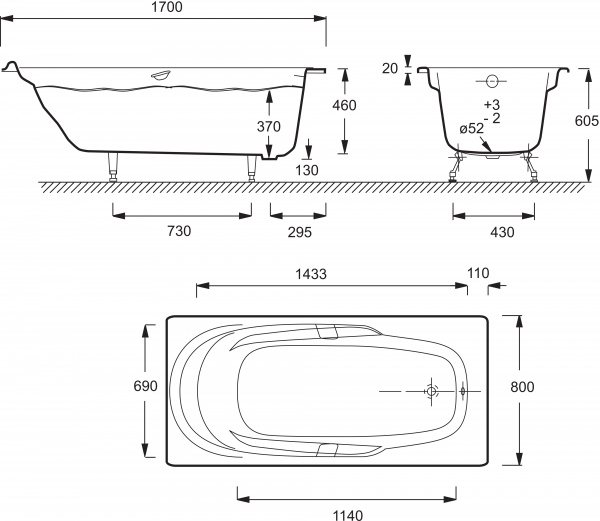 �������� ����� Jacob Delafon Adagio 170x80, � ������� + ����� � ����-�������