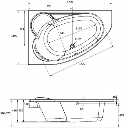 ��������� ����� Cersanit Kaliope P-WA-KALIOPE*170-LN 170x110 ����� + ����-�������