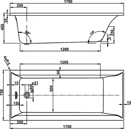 ��������� ����� Vagnerplast Veronela 170x75 ������ �����