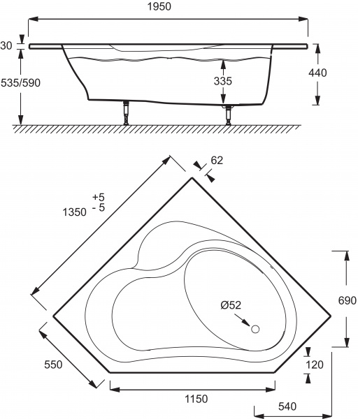 ��������� ����� Jacob Delafon Bain-Douche E6219-00 135�135 R