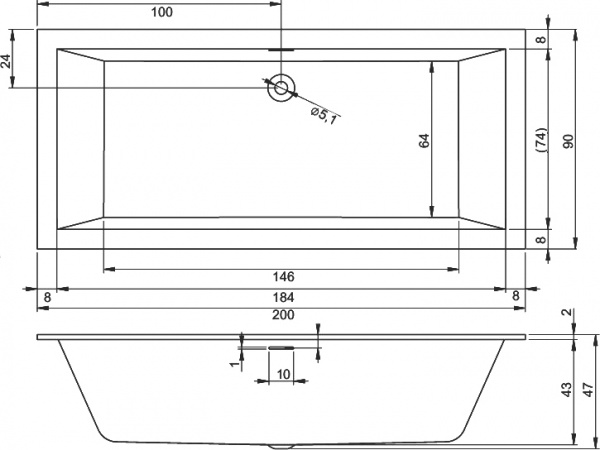 ��������� ����� Riho Rething Cubic BD9900500000000 R, 200x90