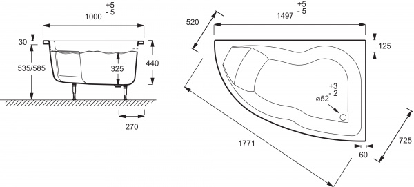 ��������� ����� Jacob Delafon Micromega Duo E60218RU-00 150x100 R + ����-�������