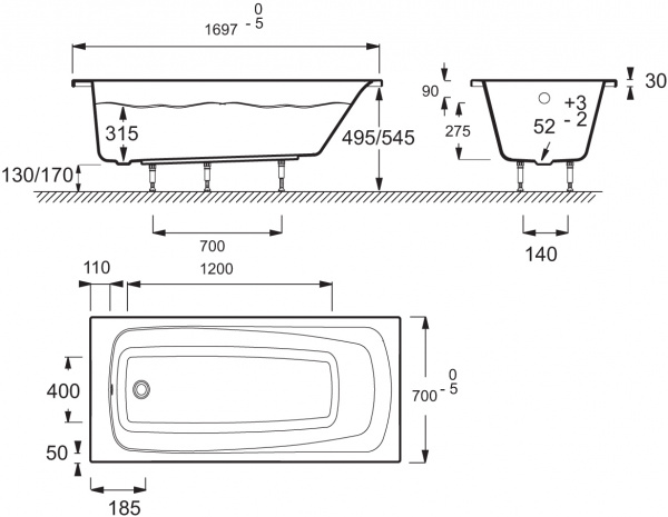 ��������� ����� Jacob Delafon Patio 170x70