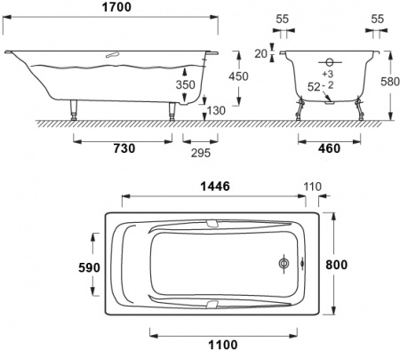 �������� ����� Jacob Delafon Repos 170x80, � ������� + ����� � ����-�������