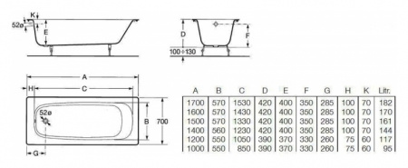 �������� ����� Roca Continental 212904001 140x70 ��, ��� ������������������ �������� + ���������